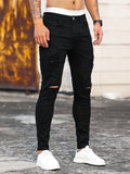 Spring Mens Black Ripped Skinny Jeans Streetwear Fashion
