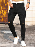Spring Mens Black Ripped Skinny Jeans Streetwear Fashion