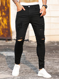 Spring Mens Black Ripped Skinny Jeans Streetwear Fashion