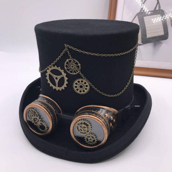 Vintage Steampunk Gear Glasses Floral Black Top Hat
