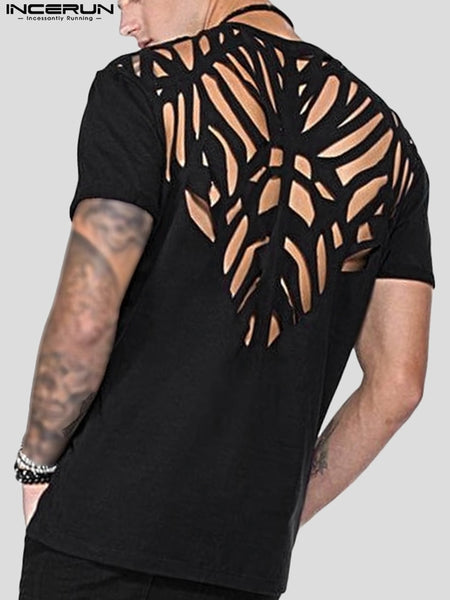 Sexy Leisure Camiseta Fashion Male Hollow Solid