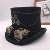 Vintage Steampunk Gear Glasses Floral Black Top Hat