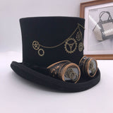 Vintage Steampunk Gear Glasses Floral Black Top Hat