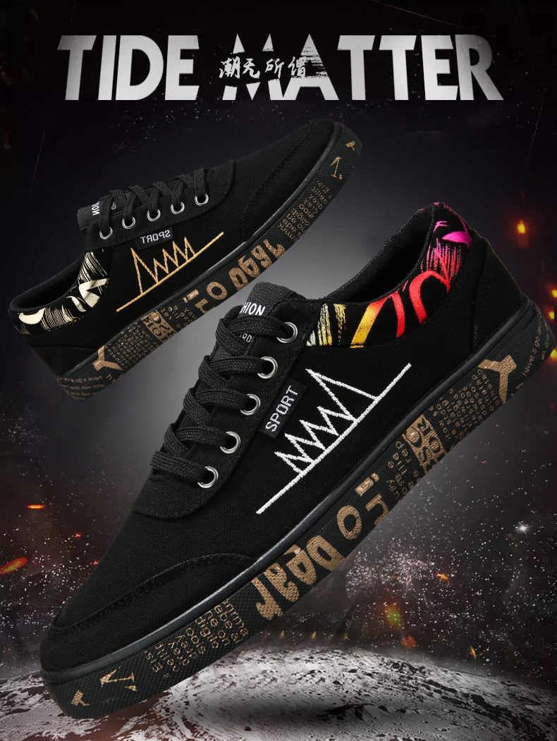 Graffiti Canvas Shoes Men Breathable Flat Casual Shoes