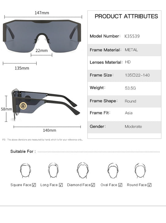 Oversized Square Sunglasses 
 One Piece Vintage Male Sun Glasses Top