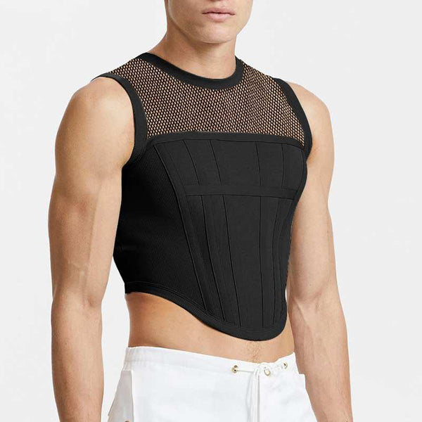 Sleeveless See Through Vests Sexy Party Nightclub Men Crop Tops