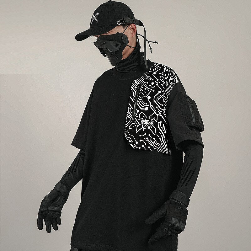DARK Techwear Tactical Print Patchwork Tops