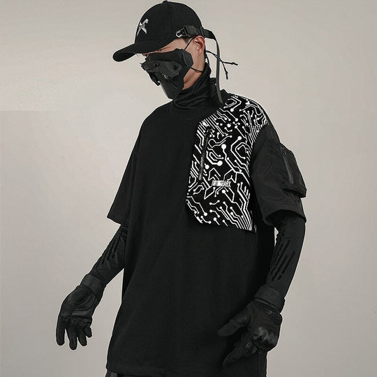 DARK Techwear Tactical Print Patchwork Tops