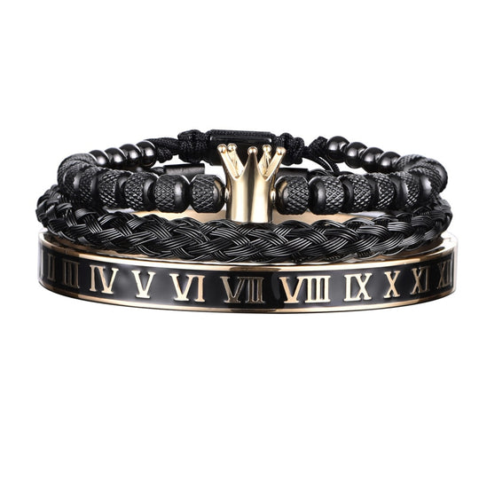 Luxury Enamel Roman  Bracelet Royal Crown Charm Men Stainless Steel Geometry Pulseiras Open Adjustable Bracelets Couple Jewelry