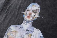 Distressed Oversized Vintage Robot Graphic Print Tshirt Men