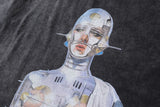 Distressed Oversized Vintage Robot Graphic Print Tshirt Men