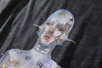 Distressed Oversized Vintage Robot Graphic Print Tshirt Men