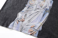 Distressed Oversized Vintage Robot Graphic Print Tshirt Men