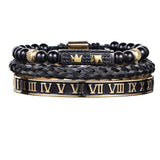 Luxury Set Bracelets Men Double Crown Handmade Enamel Roman Numeral Bangles Rope Buckle Stone Beads Micro Pave CZ Jewelry