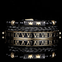 Luxury Set Bracelets Men Double Crown Handmade Enamel Roman Numeral Bangles Rope Buckle Stone Beads Micro Pave CZ Jewelry