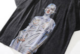 Distressed Oversized Vintage Robot Graphic Print Tshirt Men