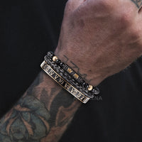 Luxury Set Bracelets Men Double Crown Handmade Enamel Roman Numeral Bangles Rope Buckle Stone Beads Micro Pave CZ Jewelry