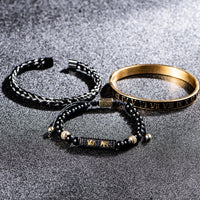 Luxury Set Bracelets Men Double Crown Handmade Enamel Roman Numeral Bangles Rope Buckle Stone Beads Micro Pave CZ Jewelry