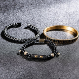 Luxury Set Bracelets Men Double Crown Handmade Enamel Roman Numeral Bangles Rope Buckle Stone Beads Micro Pave CZ Jewelry