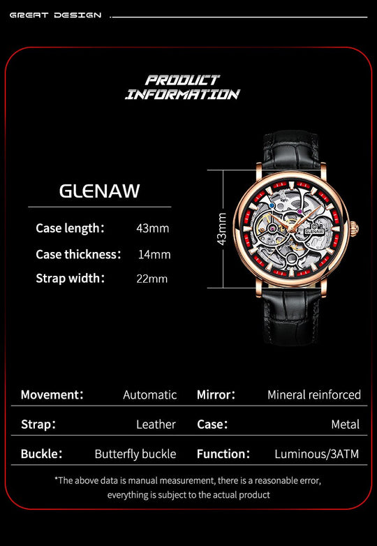 2023GLENAW Fashion Exquisite Automatic Mechanical Movemen