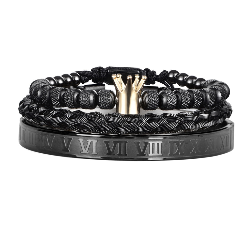 Luxury Enamel Roman  Bracelet Royal Crown Charm Men Stainless Steel Geometry Pulseiras Open Adjustable Bracelets Couple Jewelry