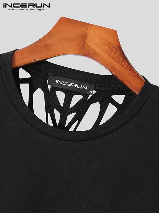 Sexy Leisure Camiseta Fashion Male Hollow Solid