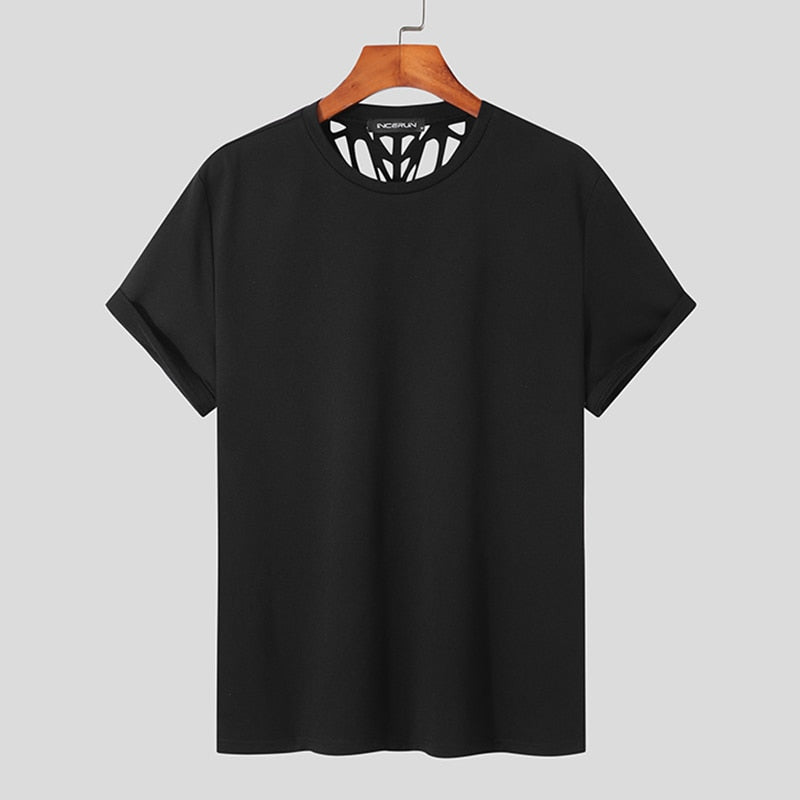 Sexy Leisure Camiseta Fashion Male Hollow Solid