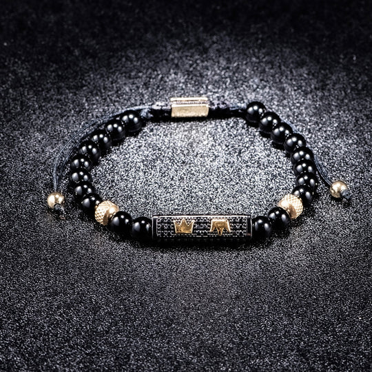 Luxury Set Bracelets Men Double Crown Handmade Enamel Roman Numeral Bangles Rope Buckle Stone Beads Micro Pave CZ Jewelry