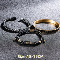Luxury Set Bracelets Men Double Crown Handmade Enamel Roman Numeral Bangles Rope Buckle Stone Beads Micro Pave CZ Jewelry