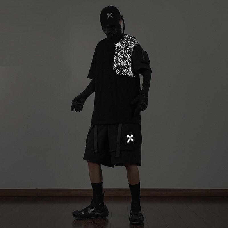 DARK Techwear Tactical Print Patchwork Tops