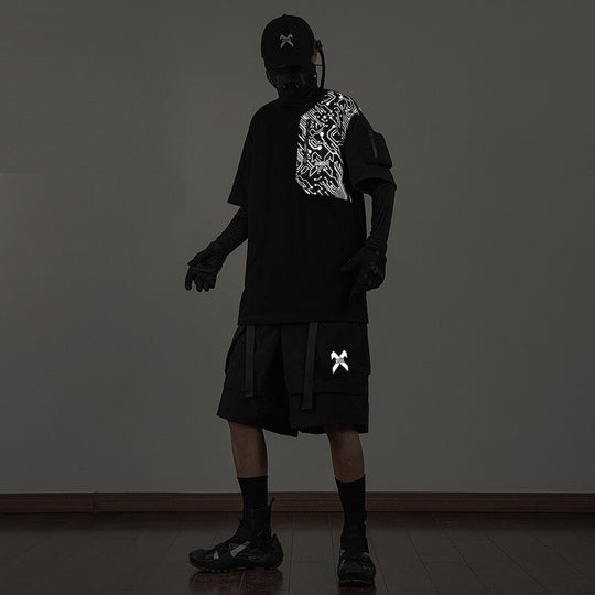 DARK Techwear Tactical Print Patchwork Tops