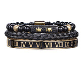 Luxury Set Bracelets Men Double Crown Handmade Enamel Roman Numeral Bangles Rope Buckle Stone Beads Micro Pave CZ Jewelry