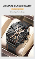Waterproof Luminous Chronograph Man Watch Square Dial Leather
