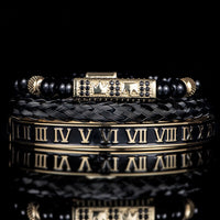 Luxury Set Bracelets Men Double Crown Handmade Enamel Roman Numeral Bangles Rope Buckle Stone Beads Micro Pave CZ Jewelry