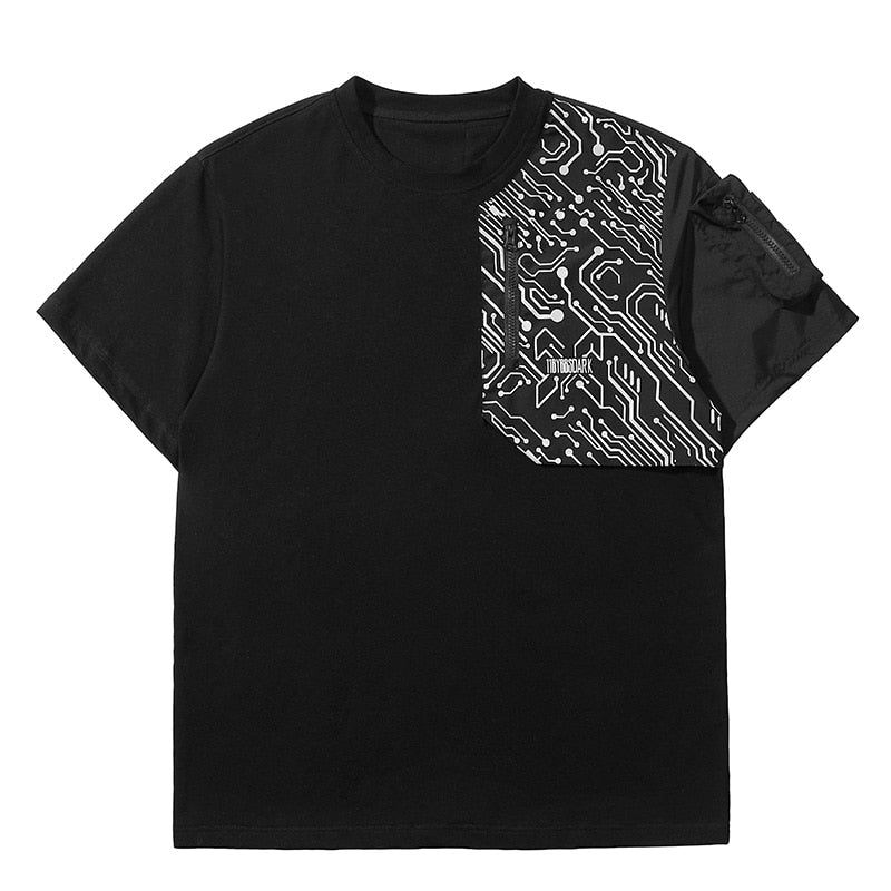 DARK Techwear Tactical Print Patchwork Tops