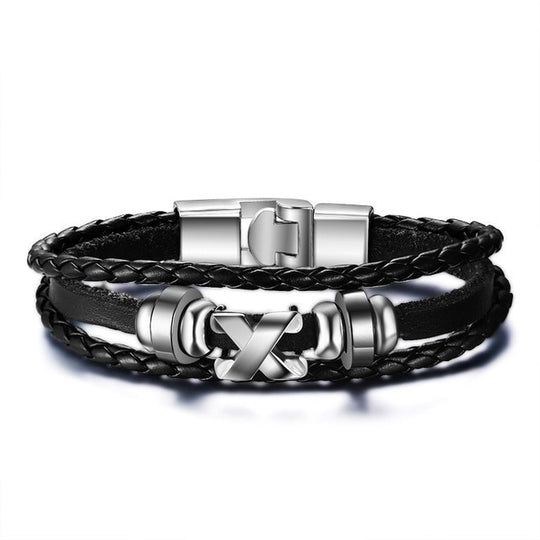 Men Bracelet Genuine Leather Black