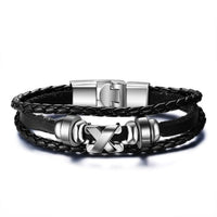 Men Bracelet Genuine Leather Black