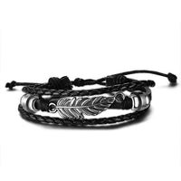 Men Bracelet Genuine Leather Black