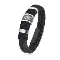 Black Braid Woven Leather Bracelet Titanium Stainless Steel Bracelet Men Bangle Men Jewelry Vintage Gift