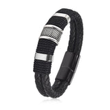 Black Braid Woven Leather Bracelet Titanium Stainless Steel Bracelet Men Bangle Men Jewelry Vintage Gift