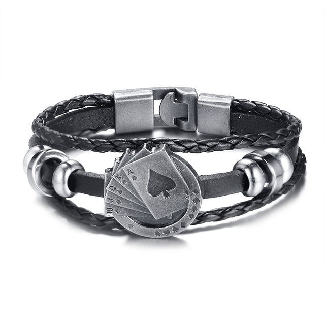 Men Bracelet Genuine Leather Black