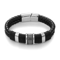 Black Braid Woven Leather Bracelet Titanium Stainless Steel Bracelet Men Bangle Men Jewelry Vintage Gift