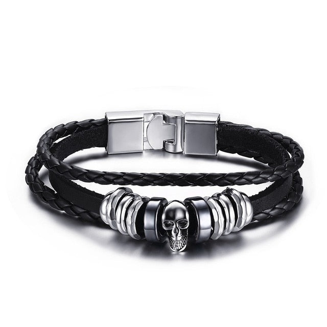 Men Bracelet Genuine Leather Black