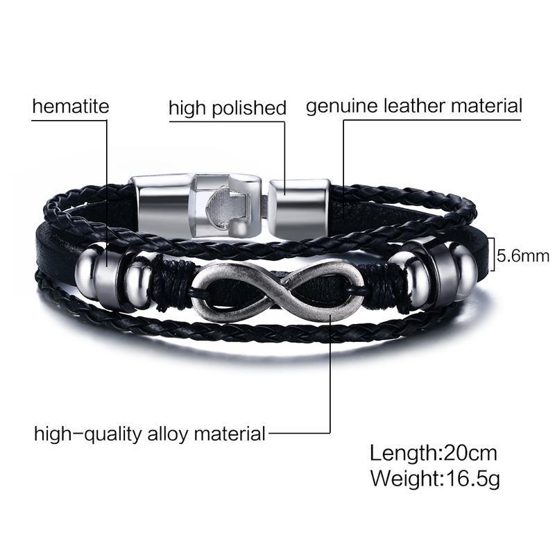 Men Bracelet Genuine Leather Black