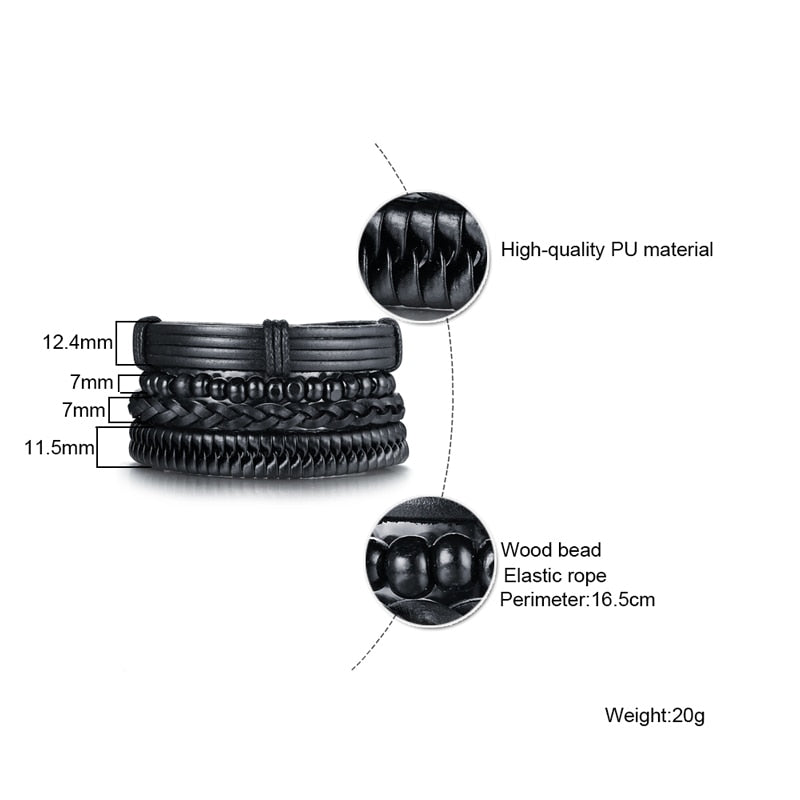 4pcs/ Set Black Bracelets for Men