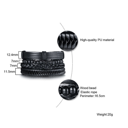 4pcs/ Set Black Bracelets for Men