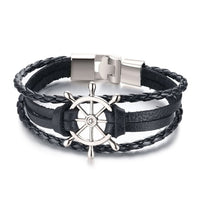 Men Bracelet Genuine Leather Black