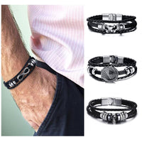 Men Bracelet Genuine Leather Black