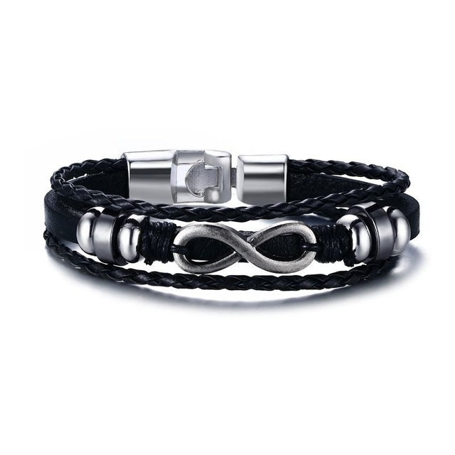 Men Bracelet Genuine Leather Black