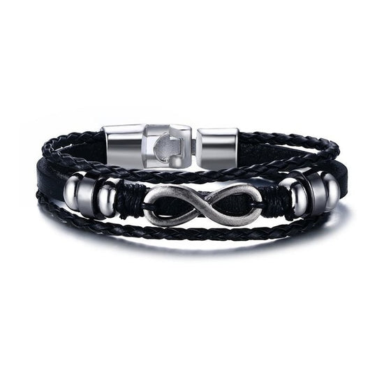 Men Bracelet Genuine Leather Black